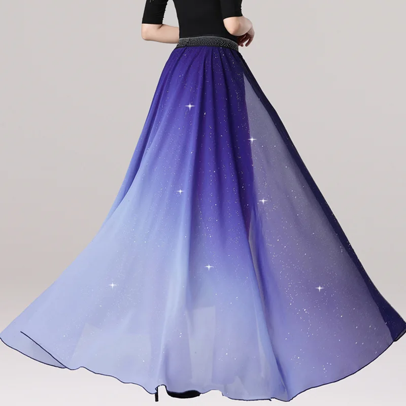 Pantaloni svasati a vita alta sfumati Pantaloni per pratica di danza moderna Pantaloni per performance sul palco a gamba larga per abbigliamento da ballo artistico da donna