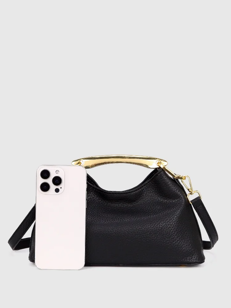 Модная женская сумка с металлической ручкой в корейском стиле, черная мягкая полиэстеровая подкладка, сумки-ведра с застежкой-молнией, сумки через плечо