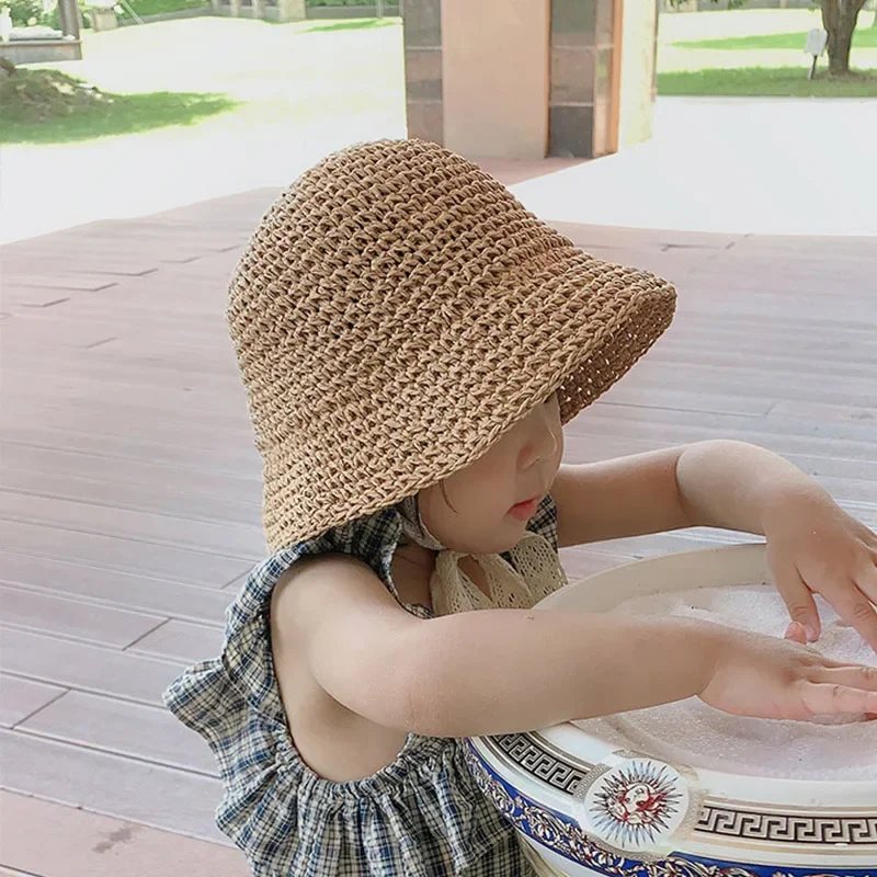 Modische Spitzen-Babymütze, Sommer-Strohhut mit Schleife für Mädchen, Strand-Panama-Hut für Kinder, Prinzessinnen-Babymütze und Kinderhut