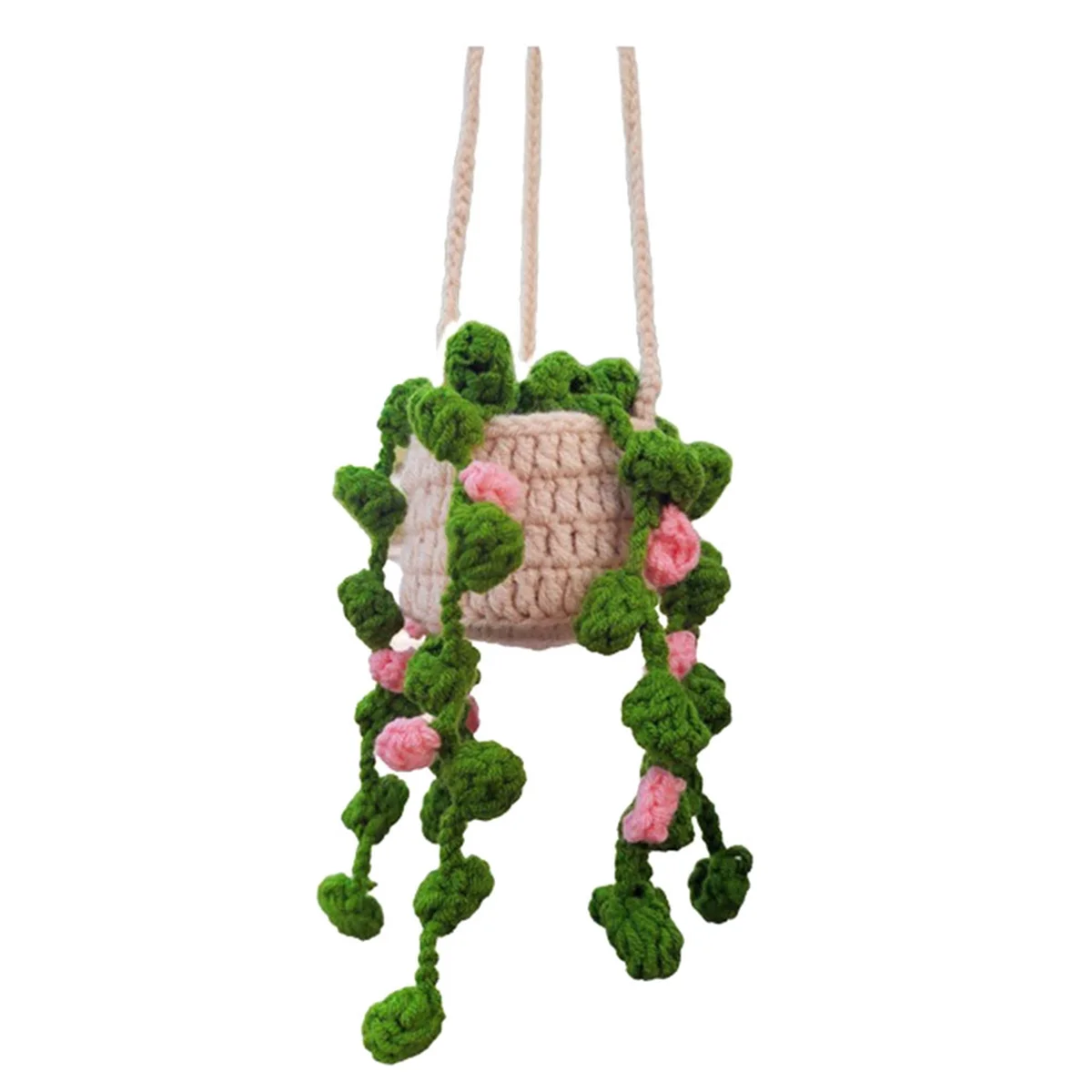 Rearview Mirror Pendant Cute Potted Plants Crochet Car Mirror Hand Knitted Plant Hanging Ornaments Car Accessories A