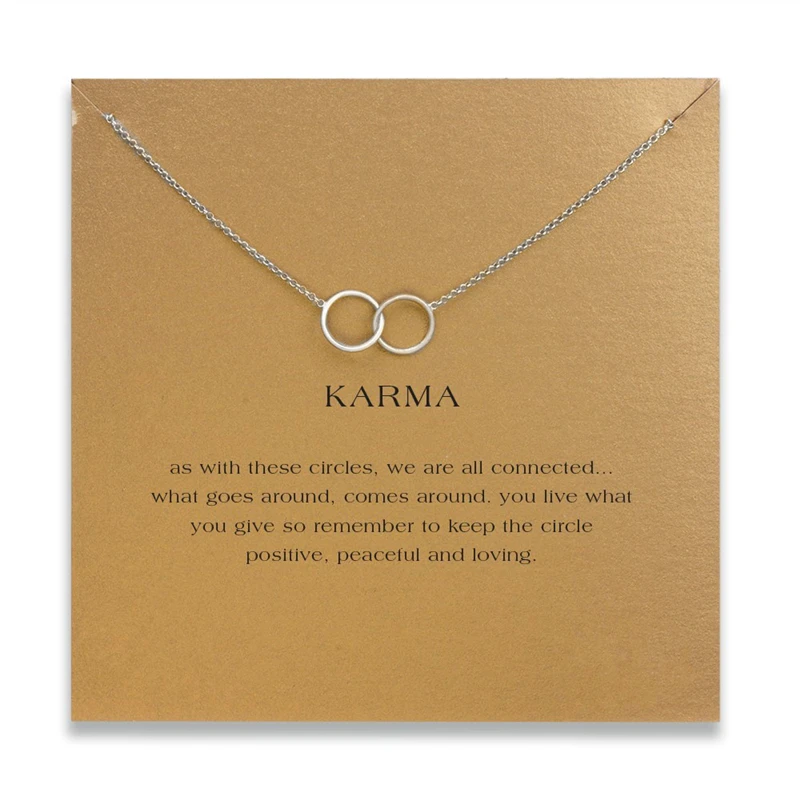 Gold Color Round Circle Interlock Pendant Necklace For Women Minimalist O Chain Choker Necklaces Karma Gift Yellow Card New