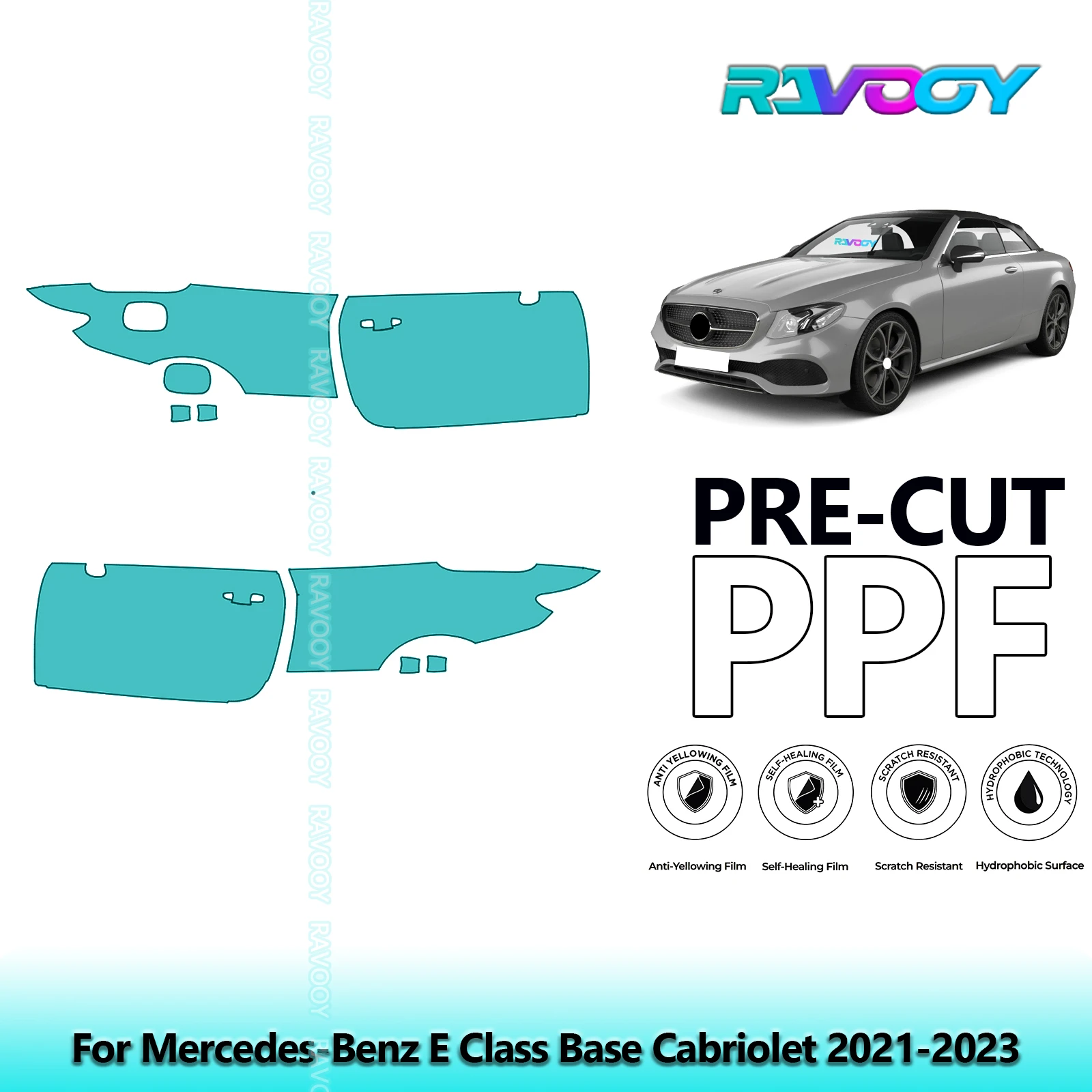 

For Mercedes-Benz E Class Base Cabriolet 2021-2023 8.5mil Pre-Cut PPF Door & A/B Pillar Kit TPU Paint Protection Film Set