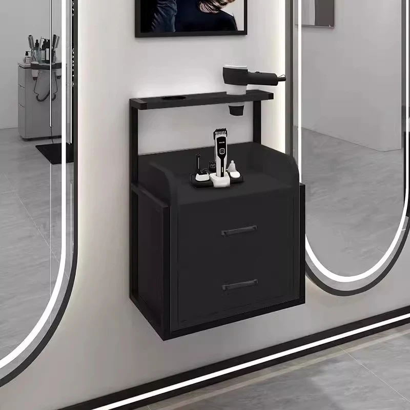 

Special mirror table for hairdressing shop Wooden countertop Dyeing and ironing area Integrated cabinet with drawers Barber
