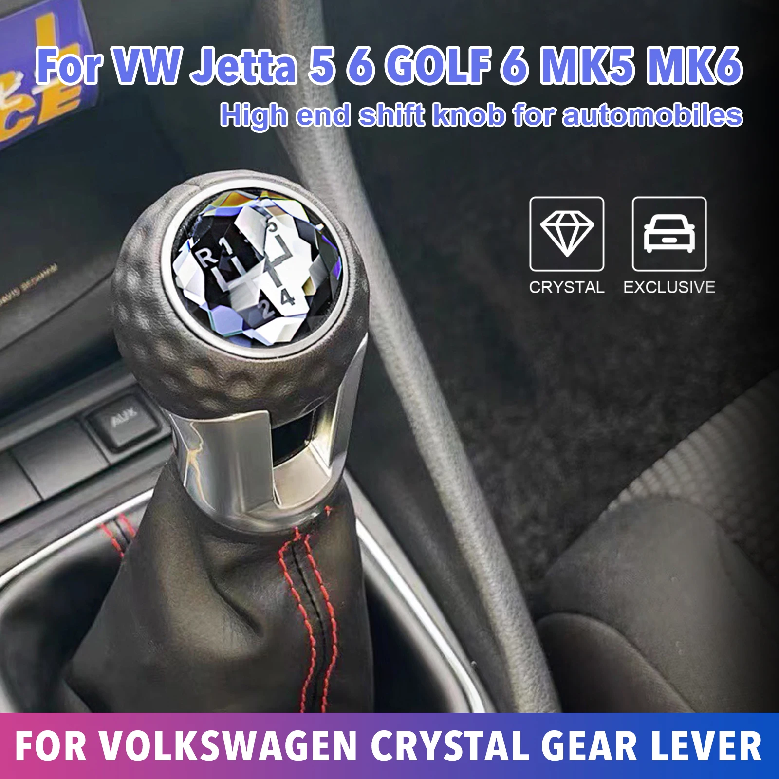 New Car 5/6 Speed 12mm Crystal Gear Shift Knob Lever Shifter Gaiter Boot for VW Golf Bora Jetta GTi MK4 Interior Accessories
