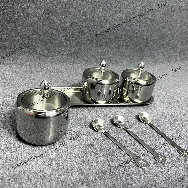 Thickened stainless steel seasoning tank three-piece set restaurant multi-purpose chili oil seasoning box household salt tank