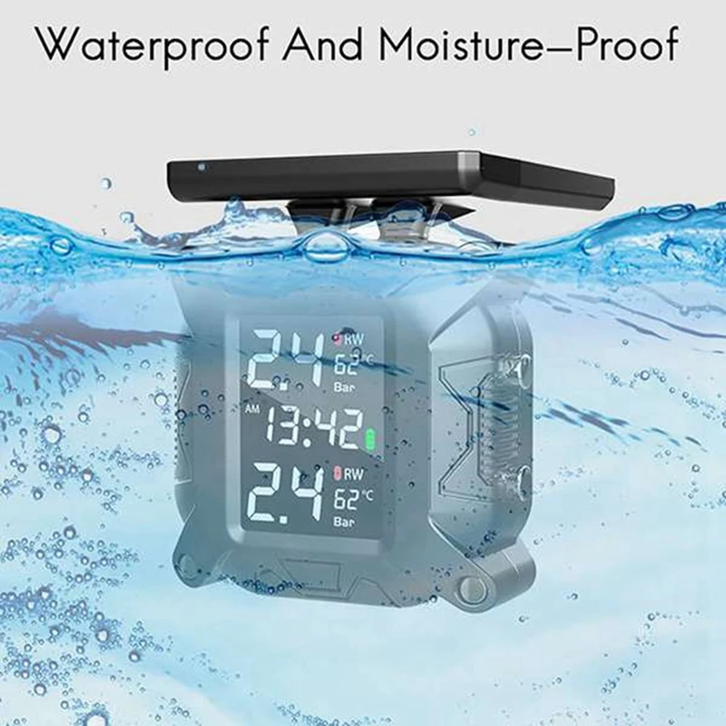 Wireless Motorcycle TPMS Tire Pressure Monitoring System Solar External Sensor Temperature Monitor Water Proof