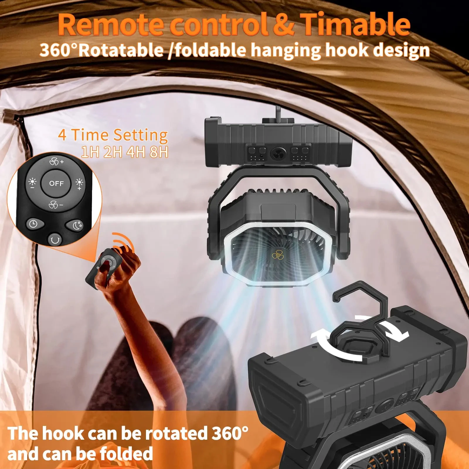 20000mAh High-Capacity Battery LED Light Camping Fan Movable Wireless Air Circulators Outdoor Ventilador with Hook image 2