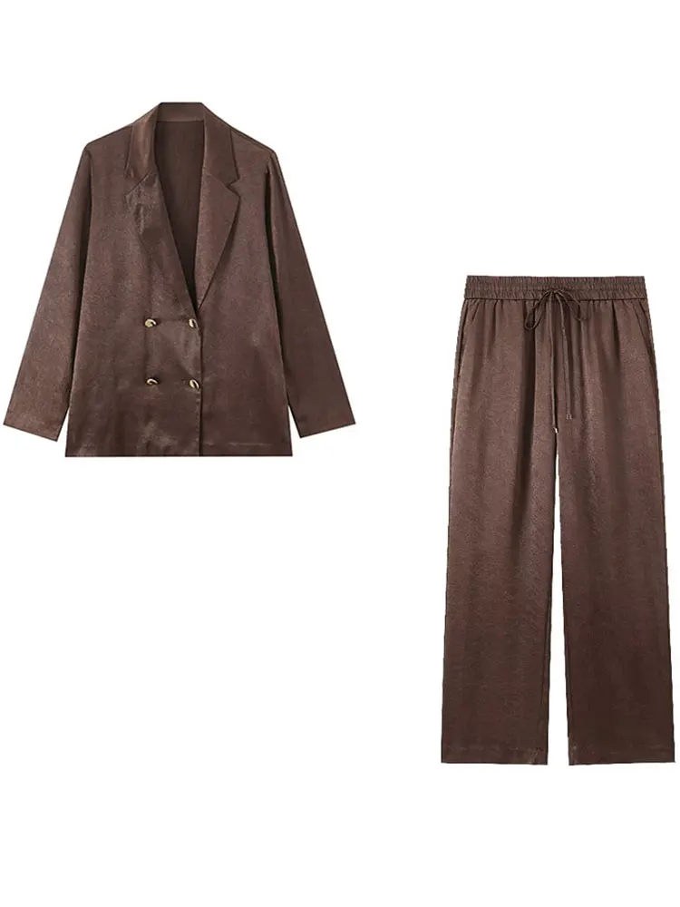NLZGMSJ 2026 Lente Vrouwen Sets Wijde Pijpen Broek Rimpel Effect Oversize Kantoor Jas Jas Losse Blazer Suits OL Outfits - afbeelding 2