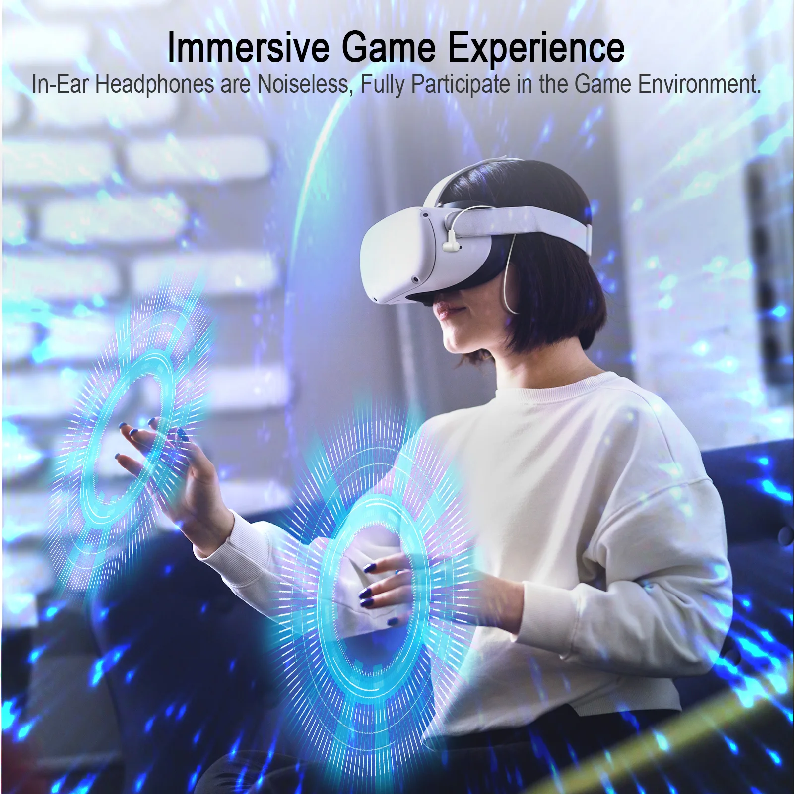 OKCSC Q50 VR الألعاب سماعات أذن داخل الأذن ل كوة كويست 2 | ميتا كويست 2 ، مخصص طول كابل ل ميتا كويست 2 VR سماعات الألعاب