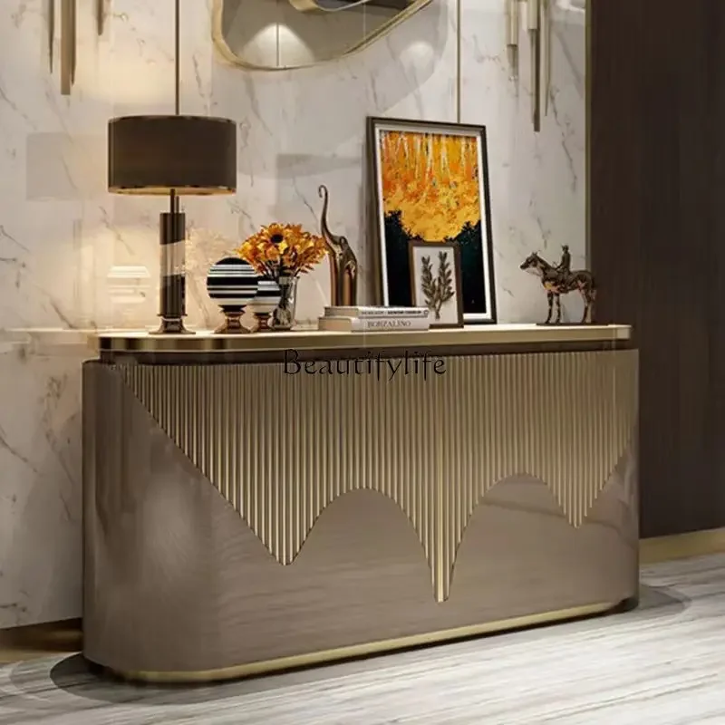 XX59 خزانة مشروبات جانبية فاخرة لتناول الطعام خفيفة ما بعد الحداثة مدمجة على الحائط بهو مدخل من الخشب الصلب المنزلي