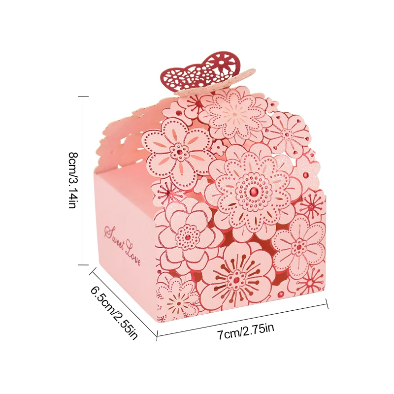 10/20Pcs Pink Butterfly Candy Box Wedding Chocolate Gift Packaging Box for Guests Birthday Party Baby Shower Decoration Supplies