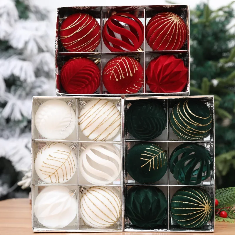 6pcs 8cm Wine Red Christmas Ball Ornaments Dark Green White Christmas Tree Party Decoration New Christmas Spheres Pendant