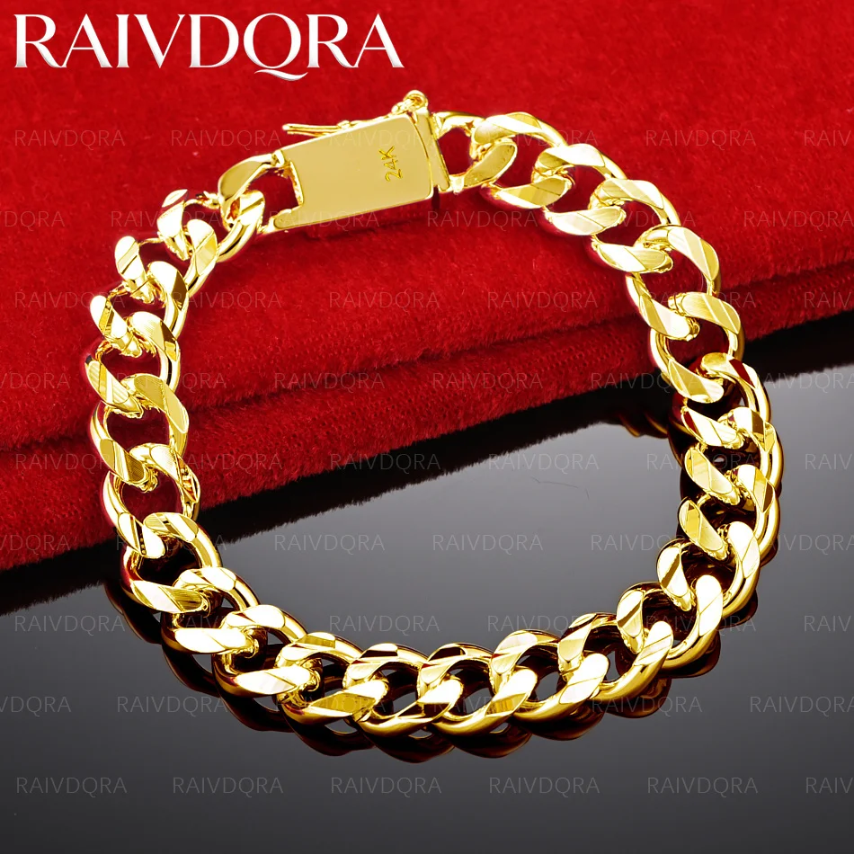 18K Gold Plated 10mm Side Chain Bracelet For Women and Men Fashion Jewelry Classic Simple Party Birthday Gifts
