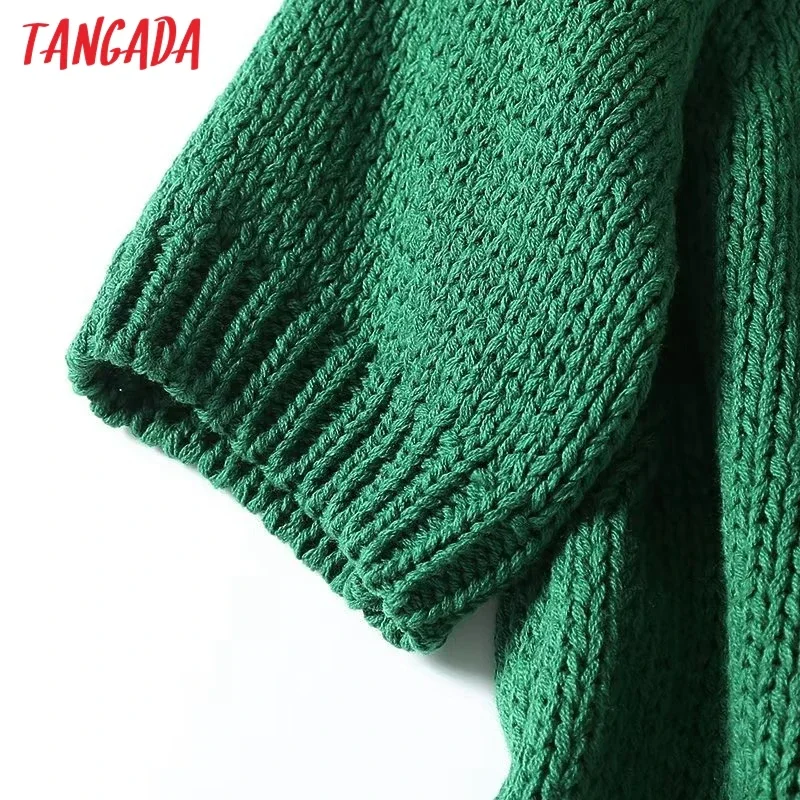 Tangada Women 2024 Green Knitted Sweater Jumper Short Sleeve Female Pullovers 4C105