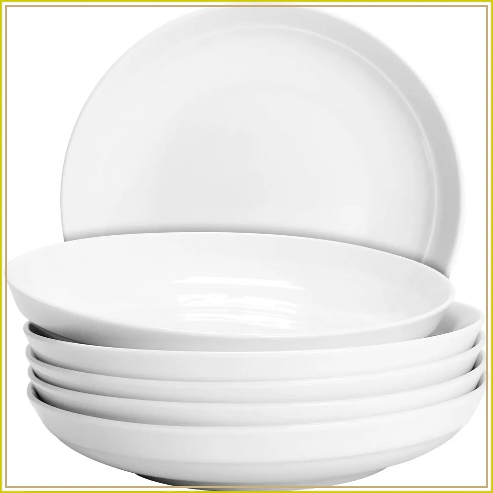 

Set of 6 Dinner Plates 8 Inch, White Porcelain, Microwave & Dishwasher Safe, Scratch Resistant