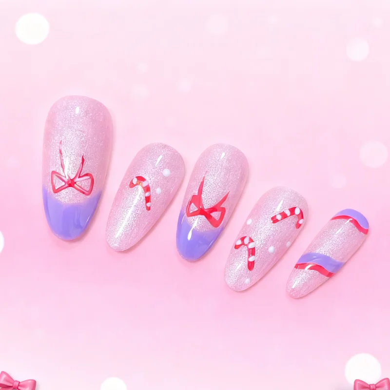 

10 шт., милые рождественские накладные ногти ручной работы, удивительные украшения, французские накладные ногти, блестящие розовые многоразовые ins, сахарный маникюр, искусство