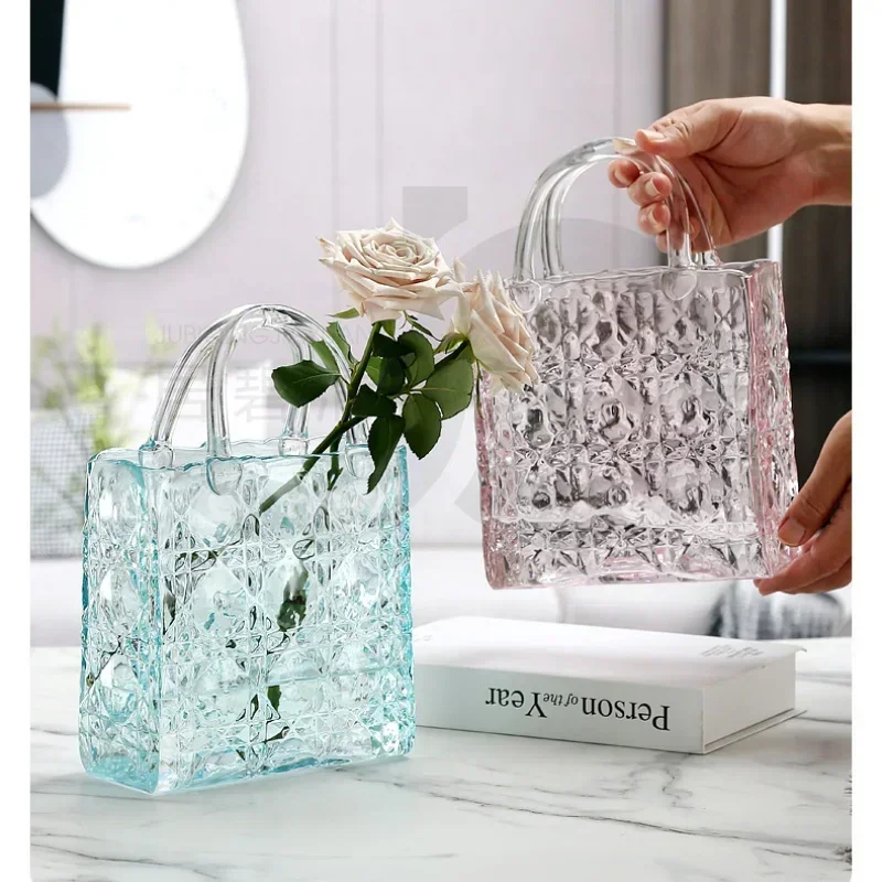 Nordic Ins Glass Vase Fish Tank Modern Light Luxury Home Decoration Handbag Fish Farming Flower Arrangement Table Decor Vase