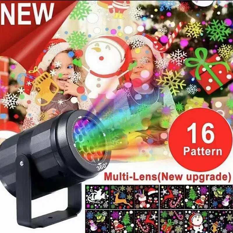 LED Christmas Projector Lights, 16-Pattern High-Definition Indoor Rotating Atmosphere Lights, Xmas Gift Festive Party Decoration