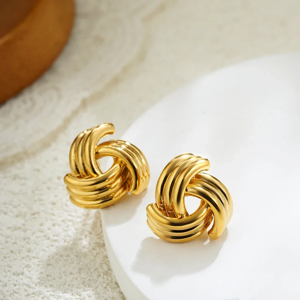 Vintage Vortex Metal Texture Ear Studs Exquisite Rust Proof Stainless Steel Geometric Knot Stud Earrings 18K Gold Plated Jewelry