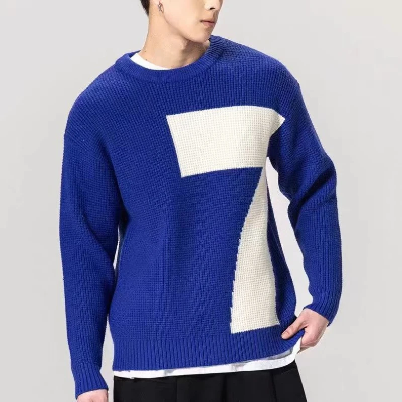 

Новый мужской осенний вязаный свитер в корейском стиле с круглым вырезом No 7, пуловер, зимние теплые топы высокого качества, синие, черные свитера цвета хаки 2025