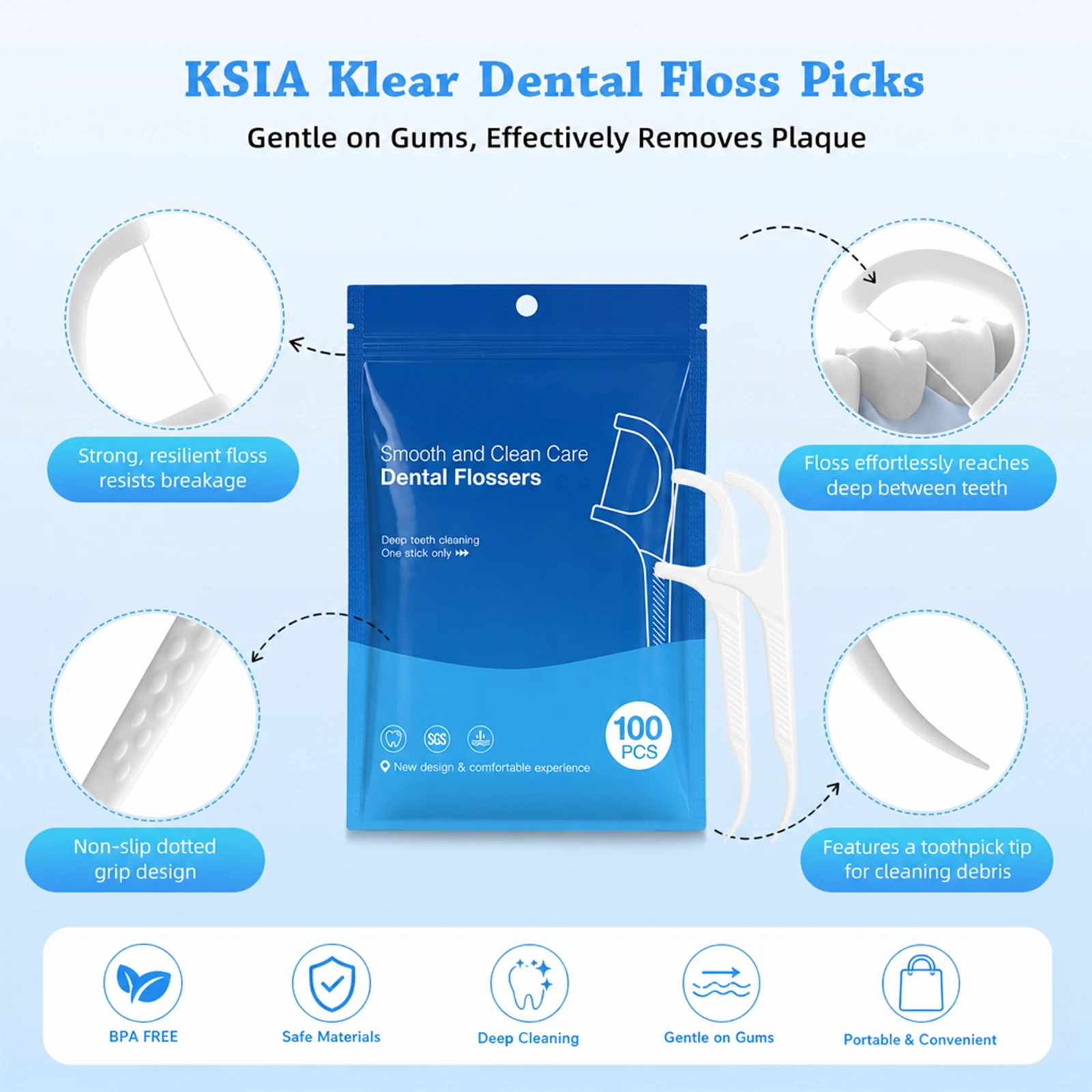 100 Pcs Dental Floss Picks Set Disposable Tooth Flossers for Teeth Cleaning Oral Hygiene Care Interdental Brush Sticks Portable Travel Floss Bulk Pack for Adults Deep Clean Between Teeth Home Travel Use