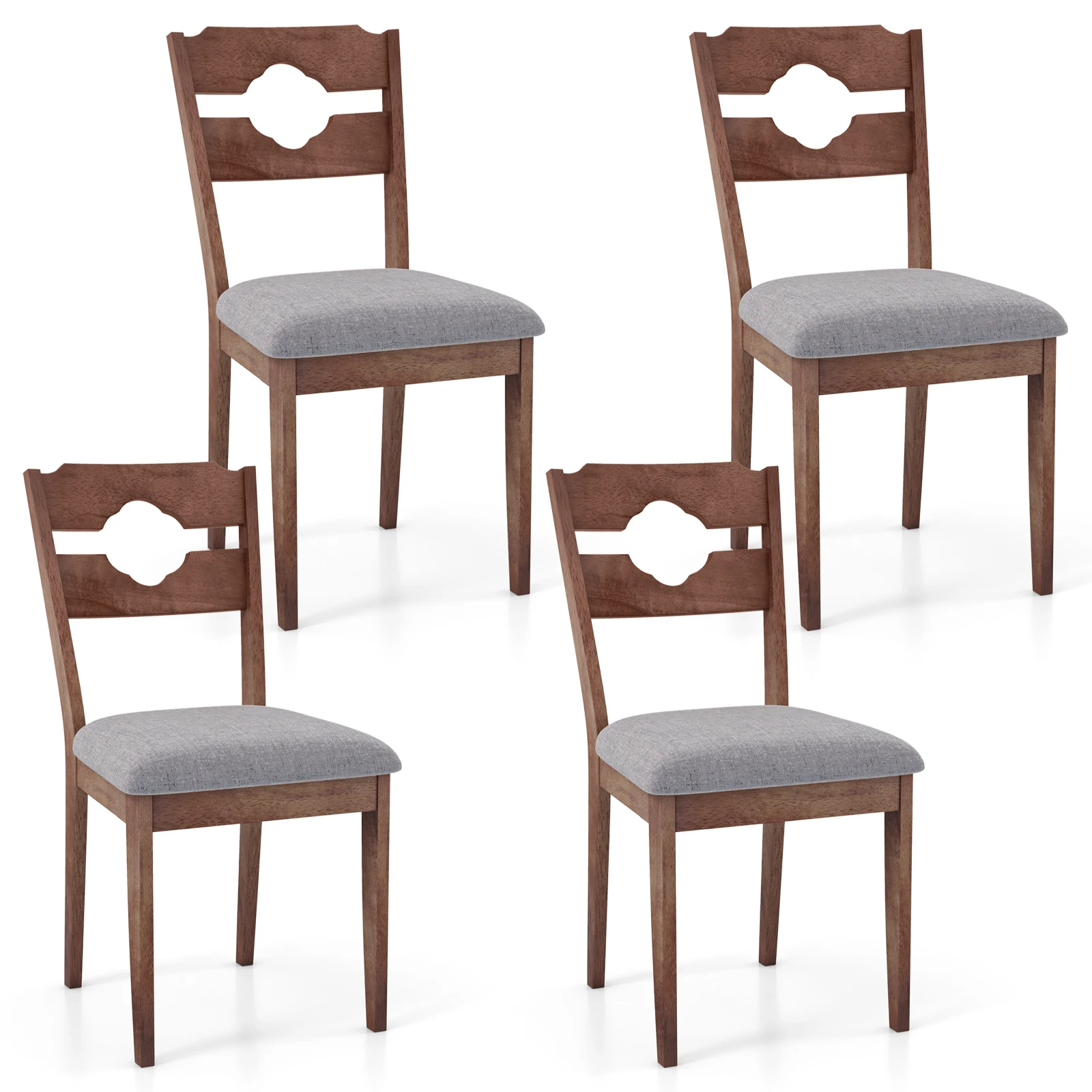 Dining Chair Set of 4 w/ Padded Seat High Back Rubber Wood Frame Kitchen Chairs