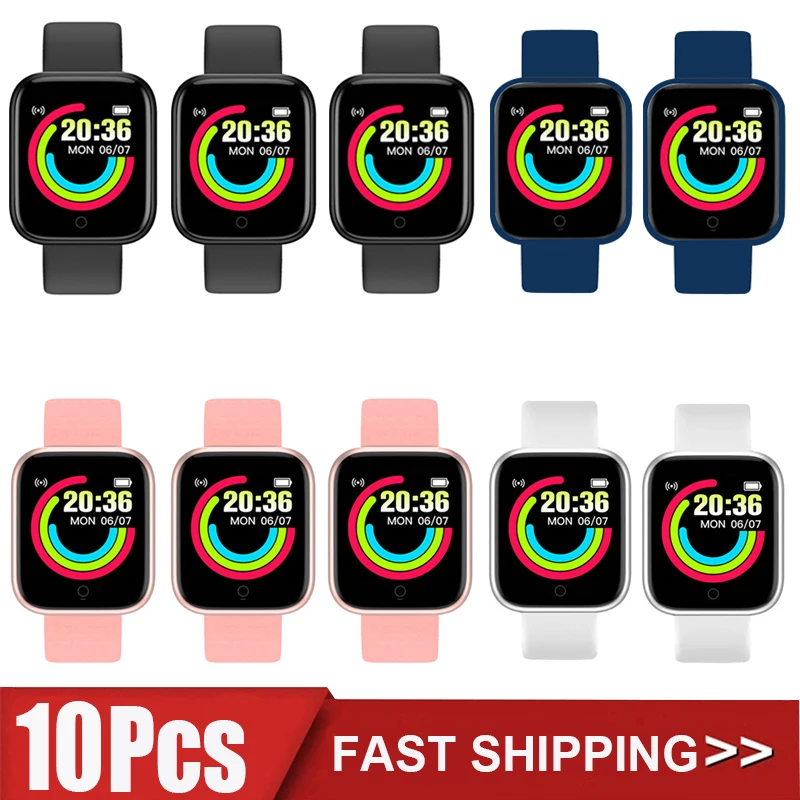 Top! 10Pcs Smartwatch D20 Men Women Smart Watch Y68 Fitness Tracker Sports Heart Rate Monitor Bluetooth Wristwatch for IOS