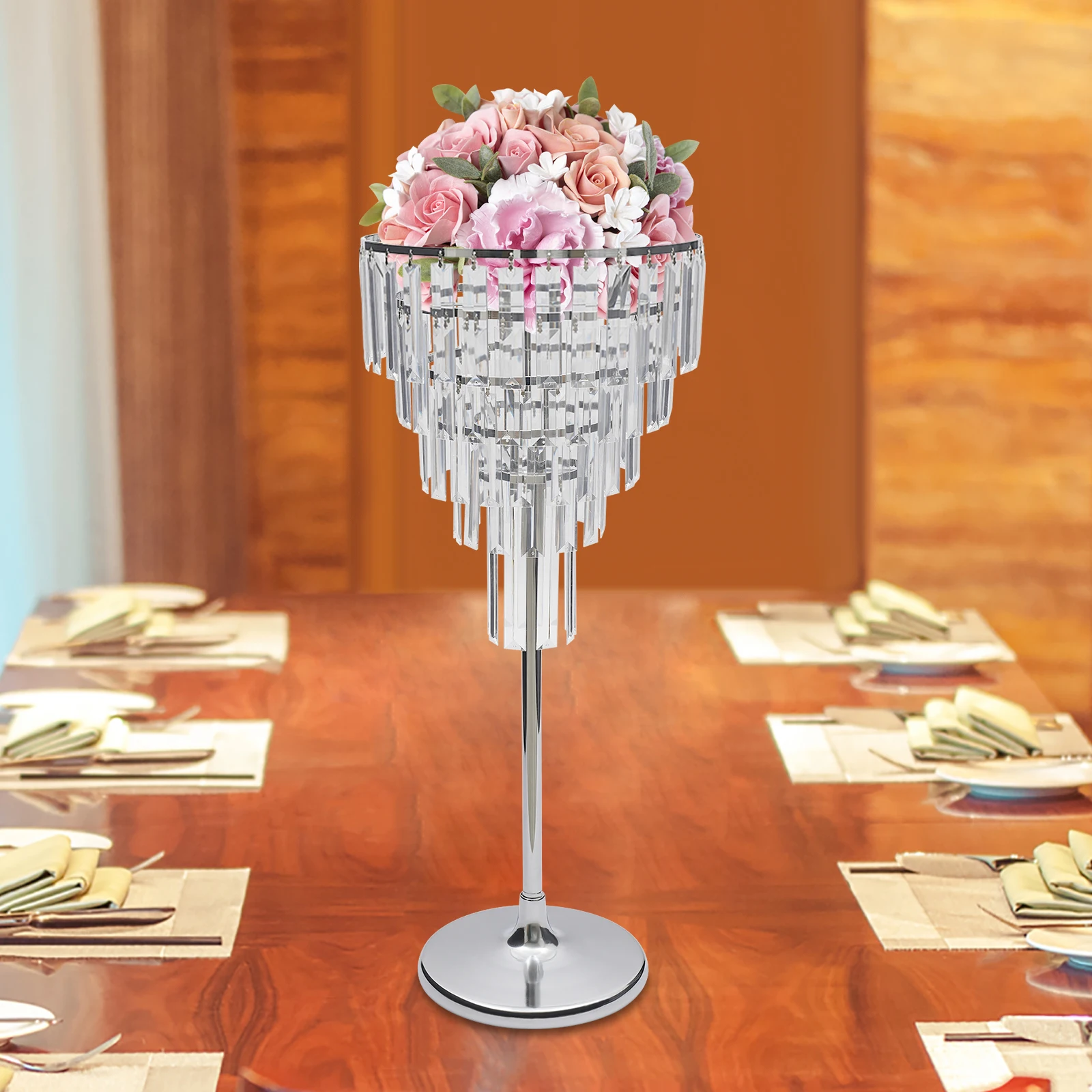 5 Tier Silver Crystal Floral Holder Stands Round Wedding Flower Stand Flowers Arrangement Decoration