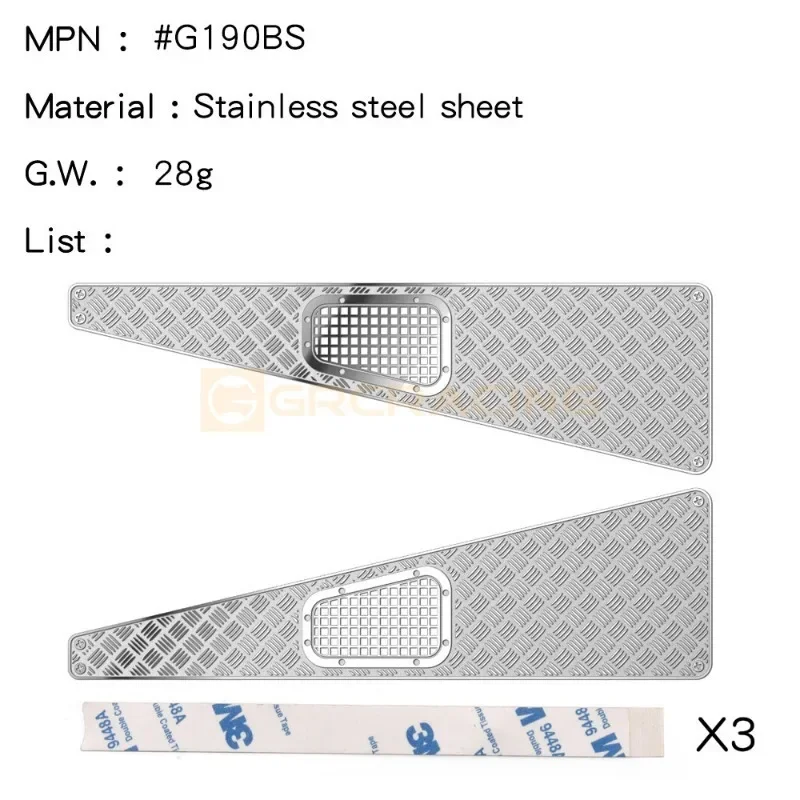 GRC 1/8 Stainless Steel Chequered Plates Metal Protection Sheets Decoration for H8H Defender Hood Bonnet Upgrade Parts G190BS/BB