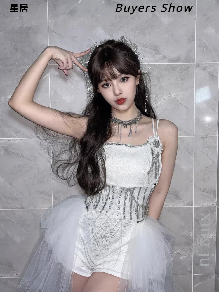 Women'S Singer Kpop Outfits Jazz Clothing Party White Off-Shoulder Jumpsuit  Nightclub Stage Performance Hip Hop Dance Clothes - AliExpress 200000532