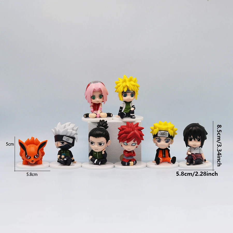 8PCS Naruto Anime Figure Q Version Uchiha Sasuke/Naruto Action Figure Namikaze Minato/Gaara Figurine Collection Model Doll Toys