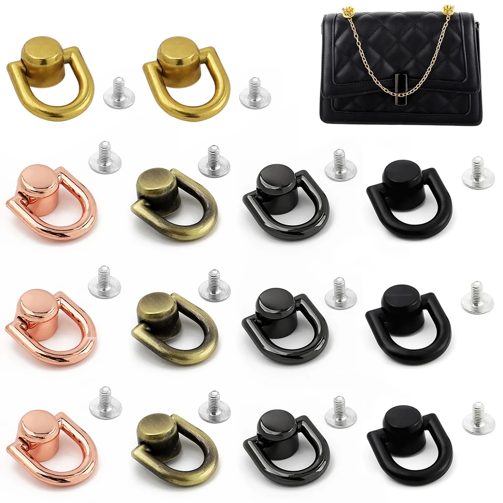 4pcs D Ring Rivets Metal Bag Strap Rivet Nail Buckle Stud Screw Button DIY Handbag Belt Hanger Leather Purse Tong Snap Accessory