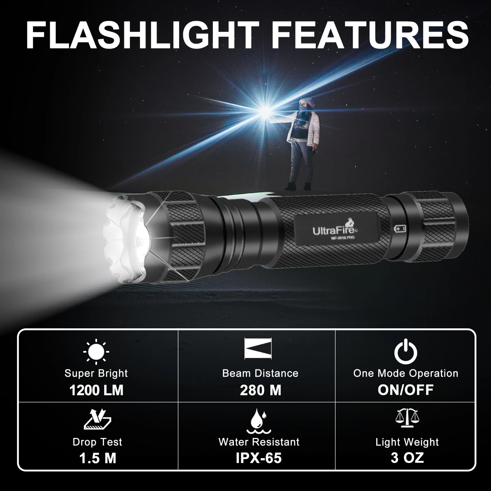 UltraFire WF-501B Pro Army Tactical Flashlight 1200LM 1 Mode Powerful Military Lamp 18650 LED Emergency Spotlights Camping Torch