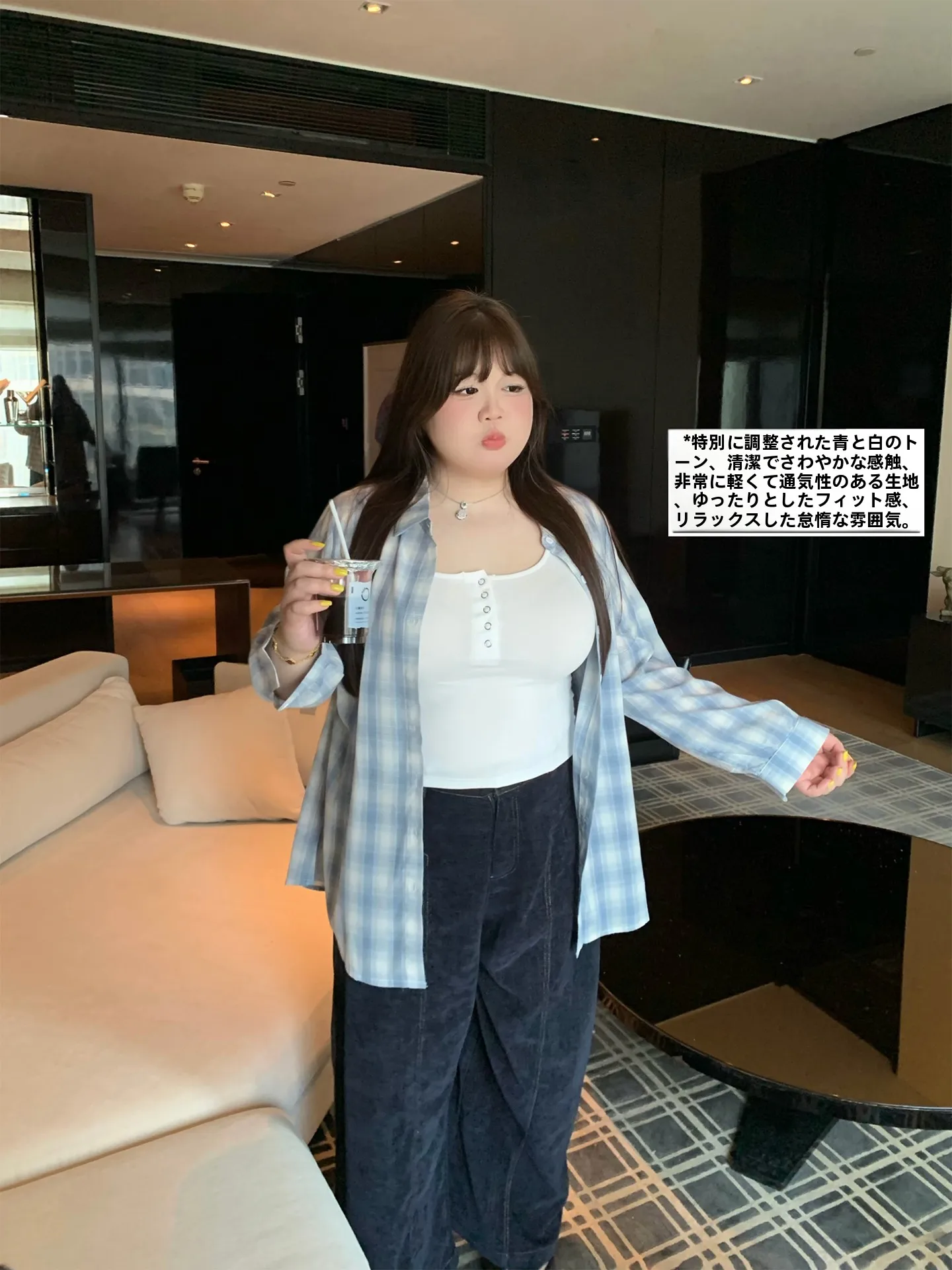 

Blue Plaid Loose Fit Sun Protection irt Casual Ele Sle plus Size Outerwear Commute High Waist Regular Sve Long