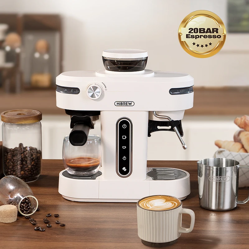 HiBREW-cafetera Espresso semiautomática con molinillo, máquina de sistema de espumación de leche, capuchino y Latte, 20 Bar, H14