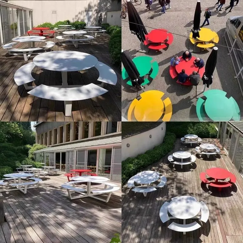 Nordic Integrated Round Table and Chair Set for Courtyard Balcony Terrace Cafe Outdoor Leisure Furniture
