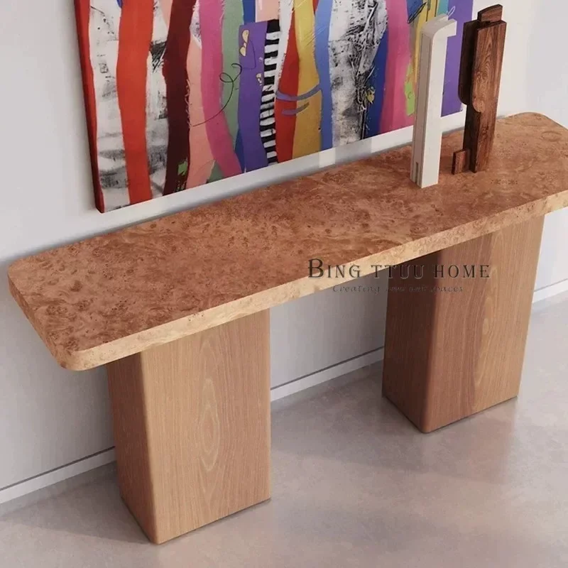 Wabi Sabi Retro Solid Wood Entrance Table for Hotel Lobby Clubhouse Sales Office Creative Decoration Desk