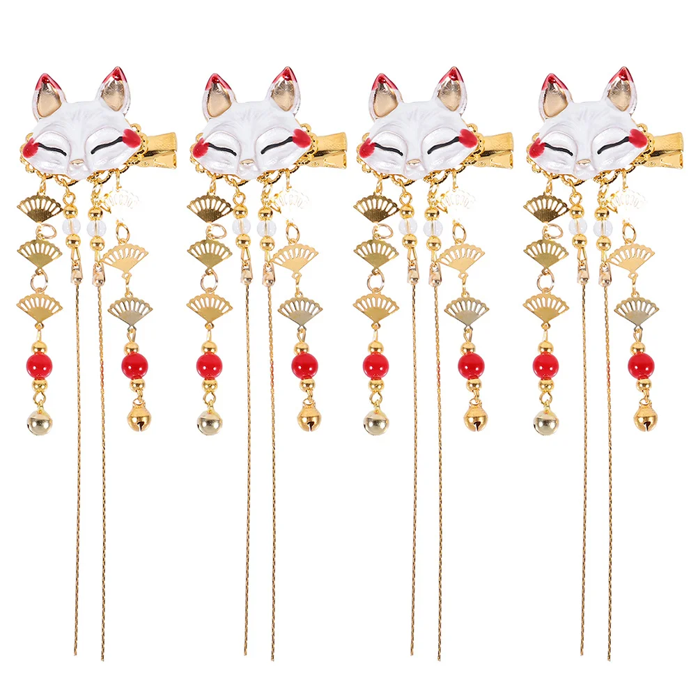 4pcs Fox Hair Clips Vintage Chinese Style Tassel Alloy Barrettes For Party Daily Wear Cartoon Headdress Hair Styling Tools