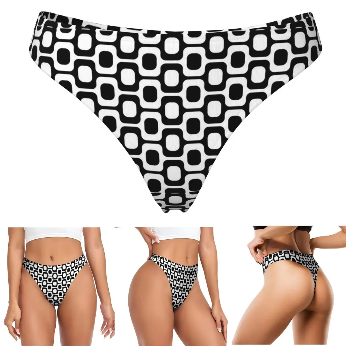 Tanga Ipanema Personalizada en Blanco y Negro, Transpirable, Elástica y Cómoda para Mujer