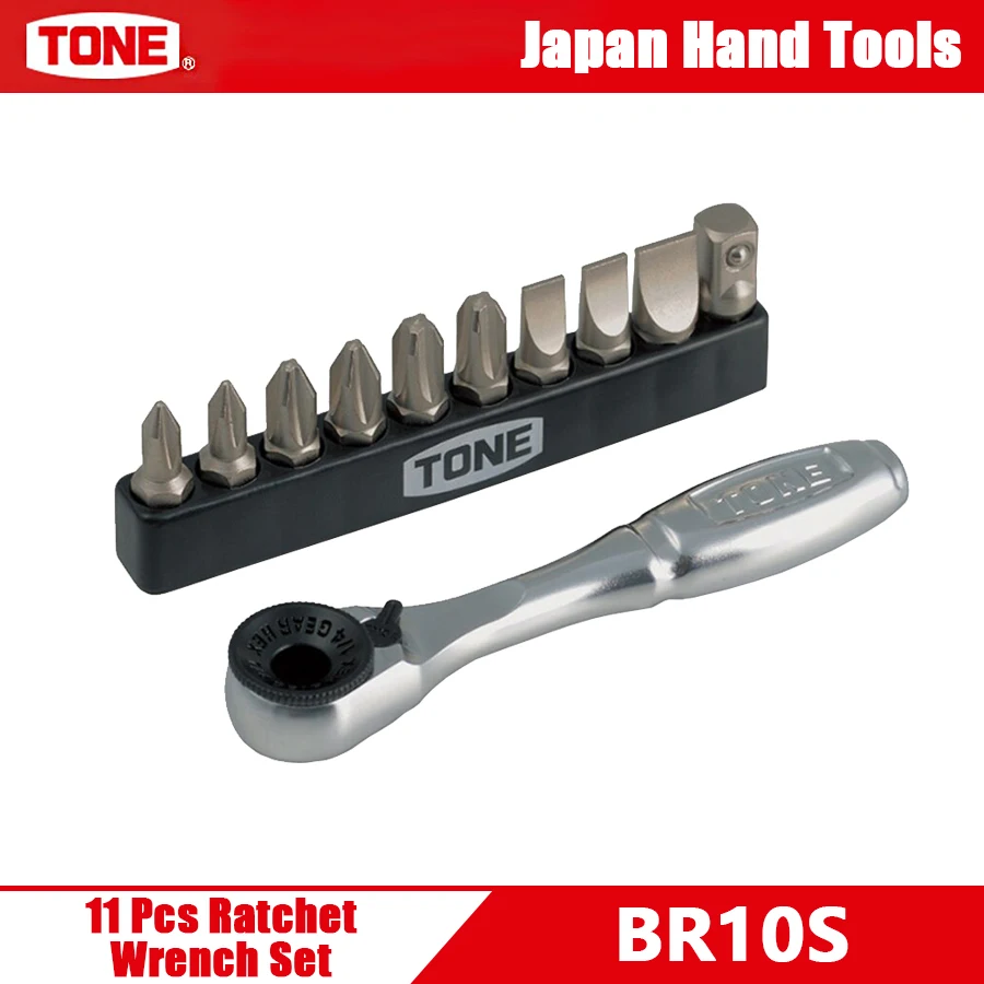 

TONE BR10S 11Pcs Ratchet Wrench Set with 10 Bits for Slotted Phillips Screws Mutifunctional Screwdriver Bits Set Japan Hand Tool