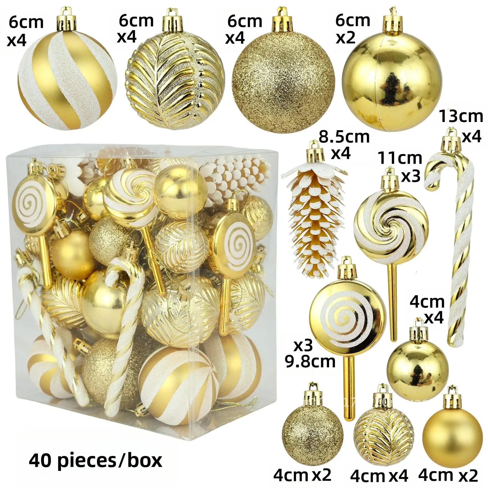 40 Piece Set Christmas Ball Ornament Christmas Pendant Gift Box Decorations European Style Holiday Accessories