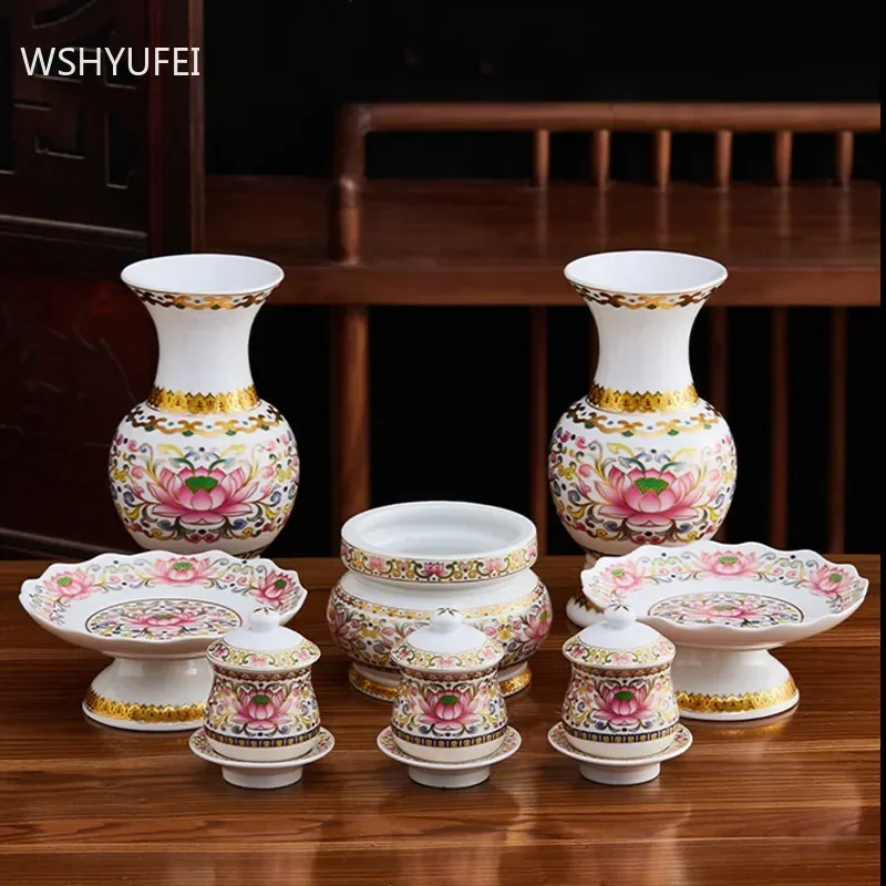 Buddhismus Keramik Wasser Versorgung Tasse Traditionellen Ornamente Buddha Halle Bieten Tisch Zubehör Hause Kreativität Desktop Blume Vase