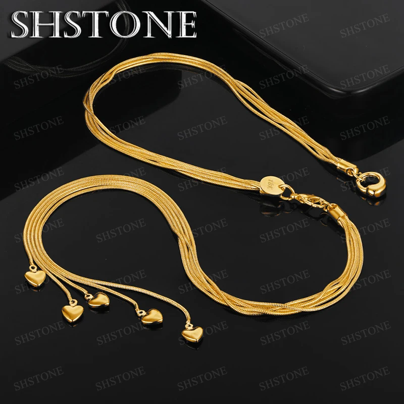 

Hot 44cm 18k Gold Charm Heart Snake Chain Necklace For Women Beautiful Sweet Jewelry Engagement Party Gift Accessories