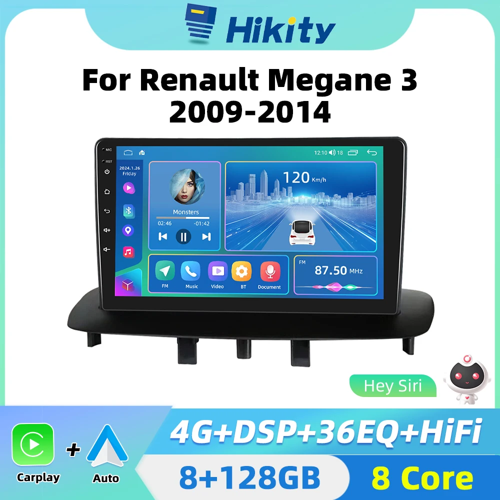 Hikity 2din Android Car Radio For Renault Megane 3 Export 2008-2014 CarPlay stereo Android Auto  Auto Stereo 2 din autoradio