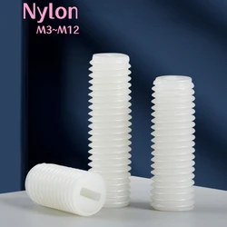 Plastic Slotted Flat-Tip Set Screws M3 M4 M5 M6 M8 M10 M12 White Nylon Set Grub Screw Headless Slotted Bolts Length 4-50mm