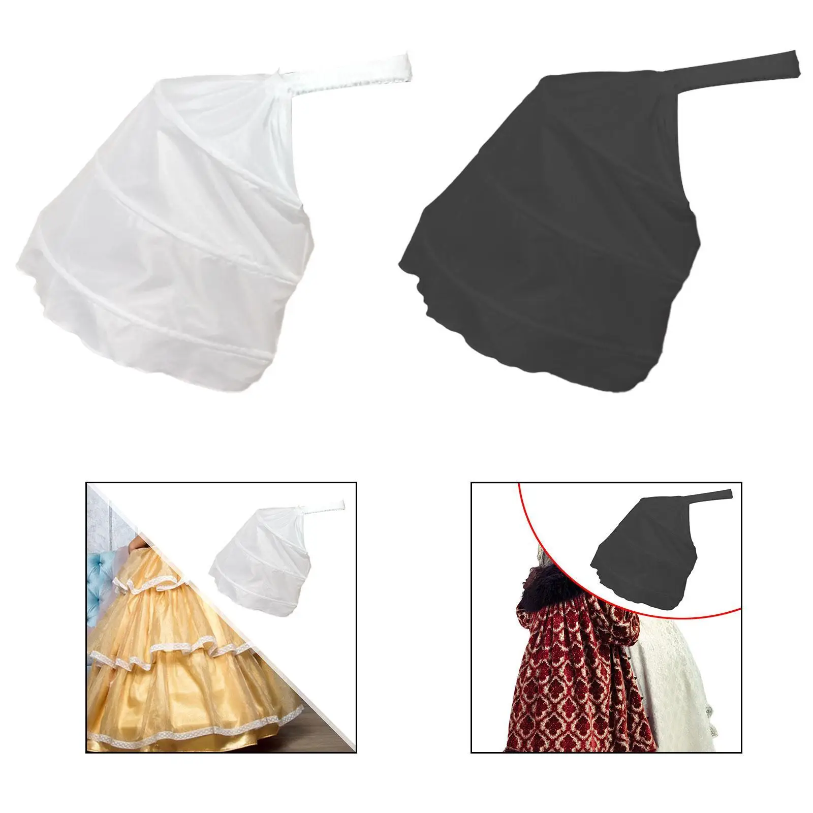 Back Petticoat 3 Hoops Skirt Pannier for Bridal Halloween Evening Ball