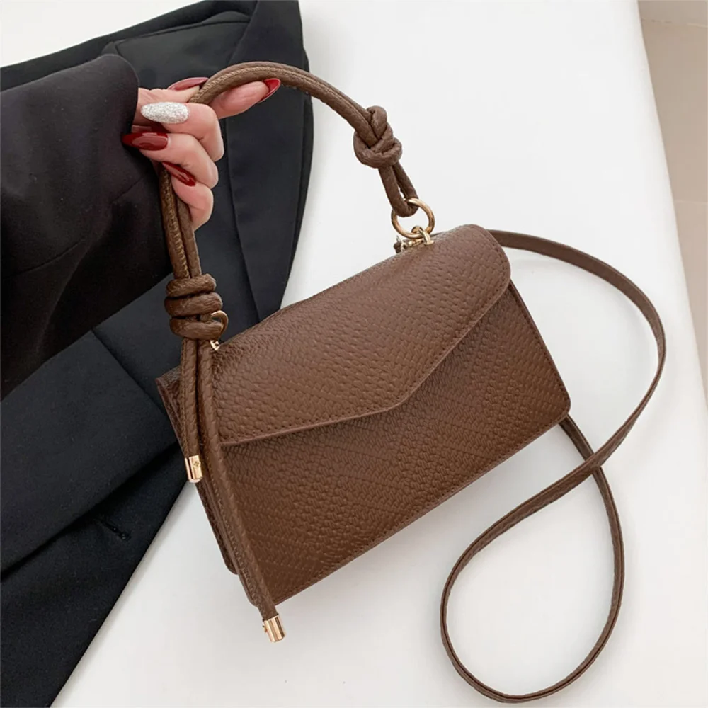 Solid Color PU Leather Texture Shoulder Bag Small Square Bag Ladies Commuter Crossbody Bag Designer Brand High Quality Handbag