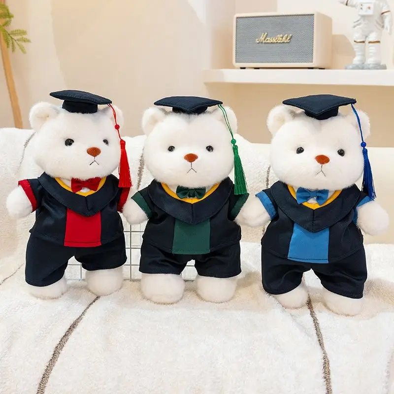 Graduation Fluffy Bear Plush Toy Cute Squishy Stuffed Animal with Cap and Gown Perfect Graduation Gift for Student and Graduates