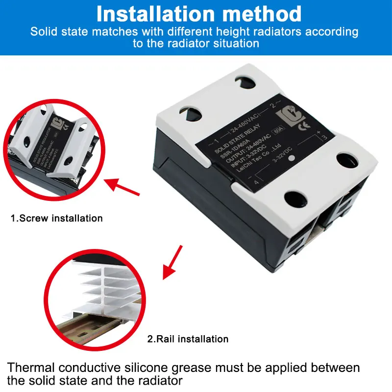 LCTC SSR مرحل الحالة الصلبة العشوائي 10A 25A 40A 60A 80A 100A 120A DC التحكم AC مرحلة واحدة التحكم 3-6VDC 24-480VAC #5