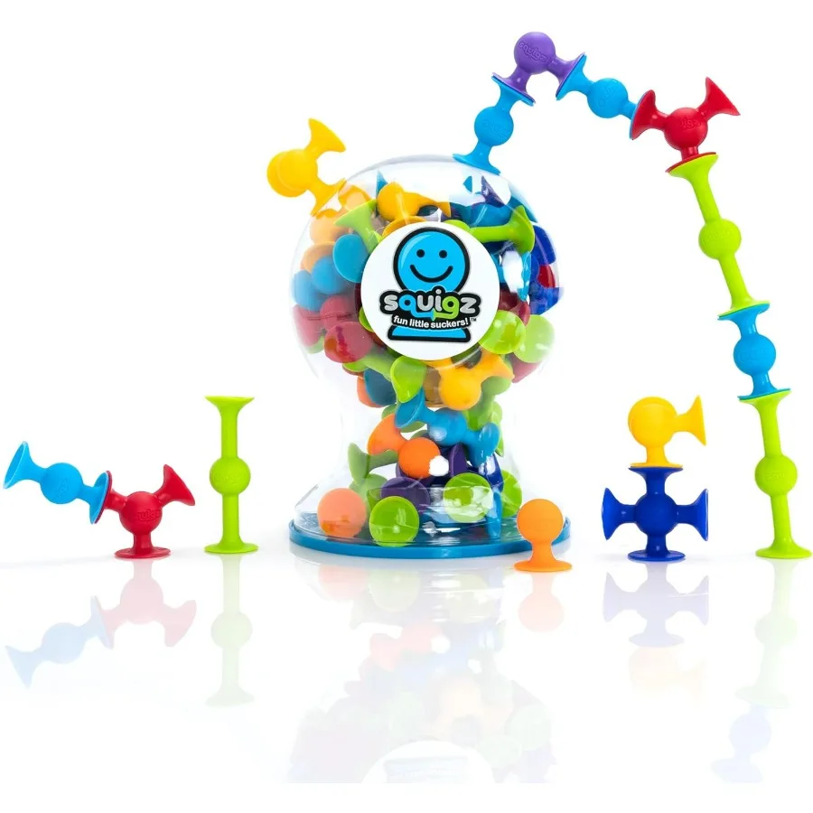 

Fat Brain Toys Squigz Deluxe Set 50-Piece Suction Construction Toys for Bath Sensory Play 3 Up Multicolor Suction Cups Durable